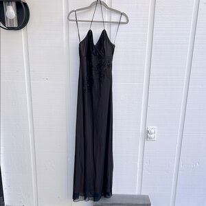 Vintage Y2K Rimini by Shaw Black Beaded Mesh Gown Nude Illusion Halter Dress